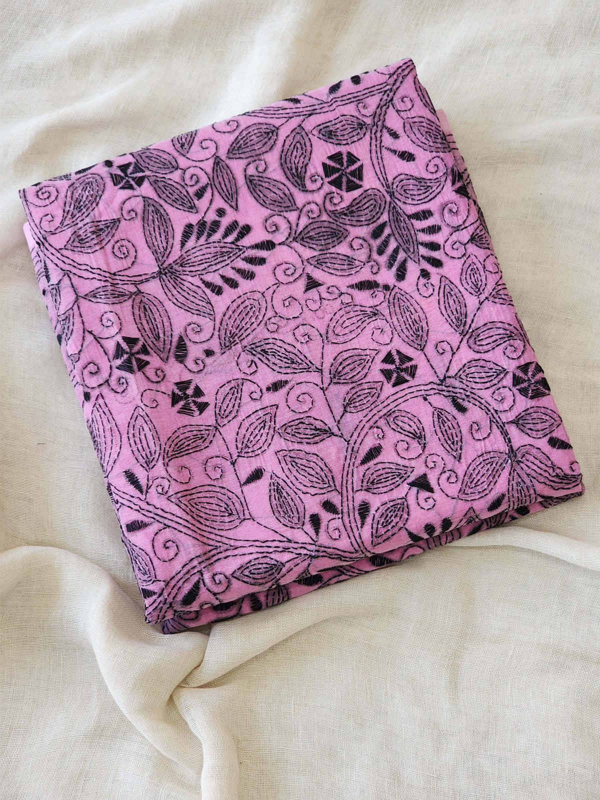 Pink Kantha Cotton Saree