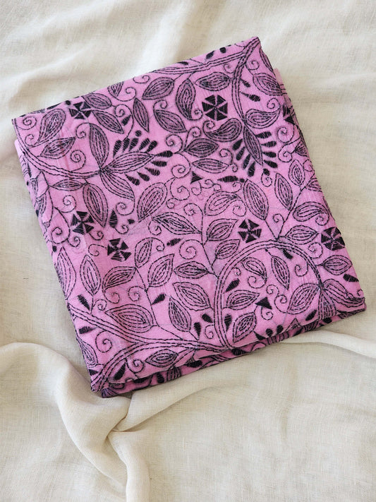 Pink Kantha Cotton Saree