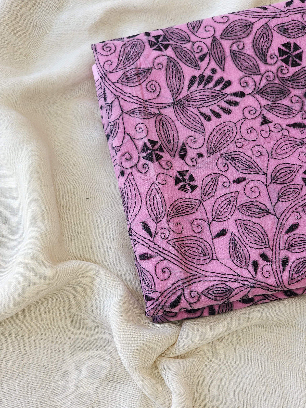 Pink Kantha Cotton Saree