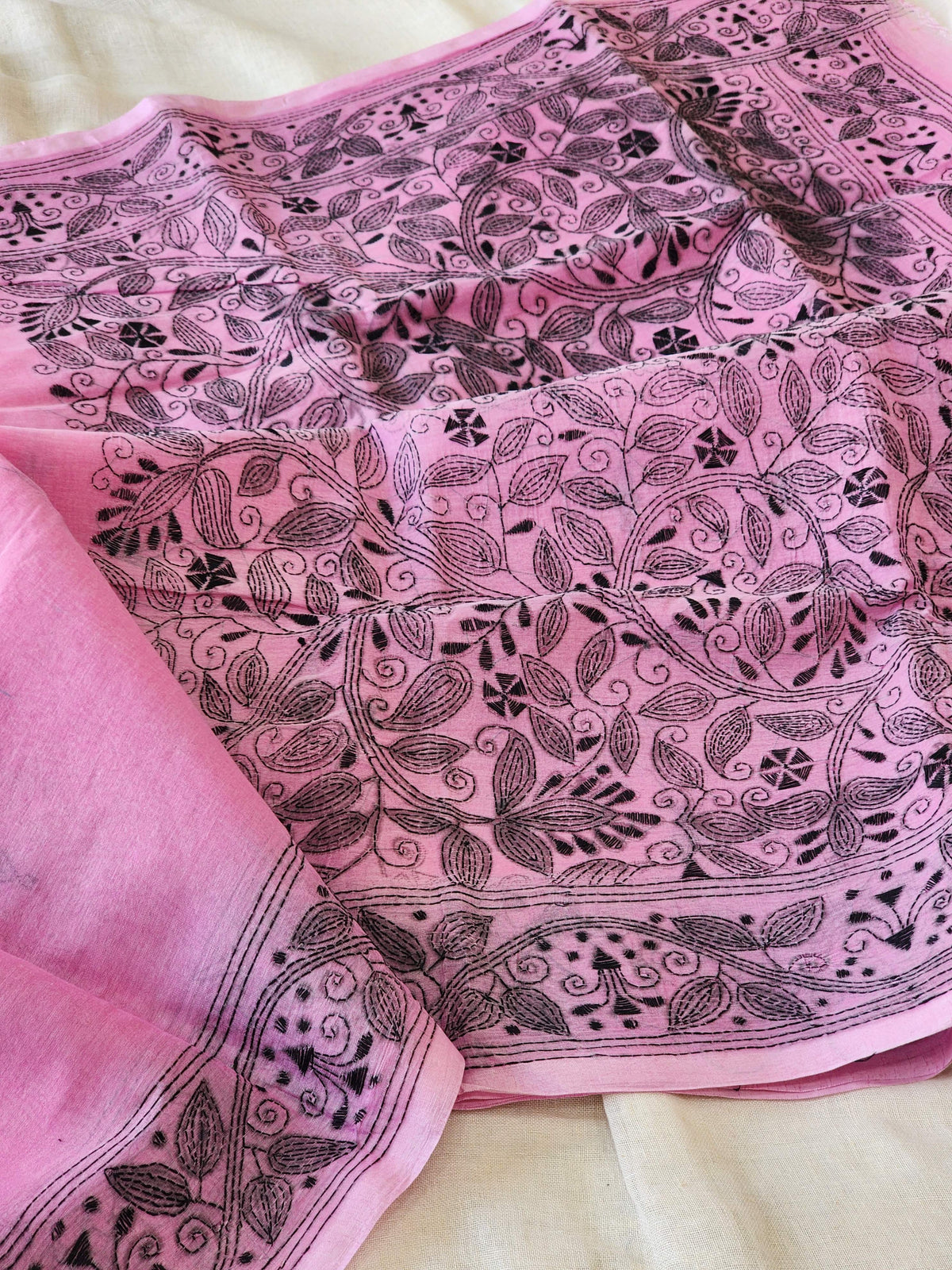 Pink Kantha Cotton Saree