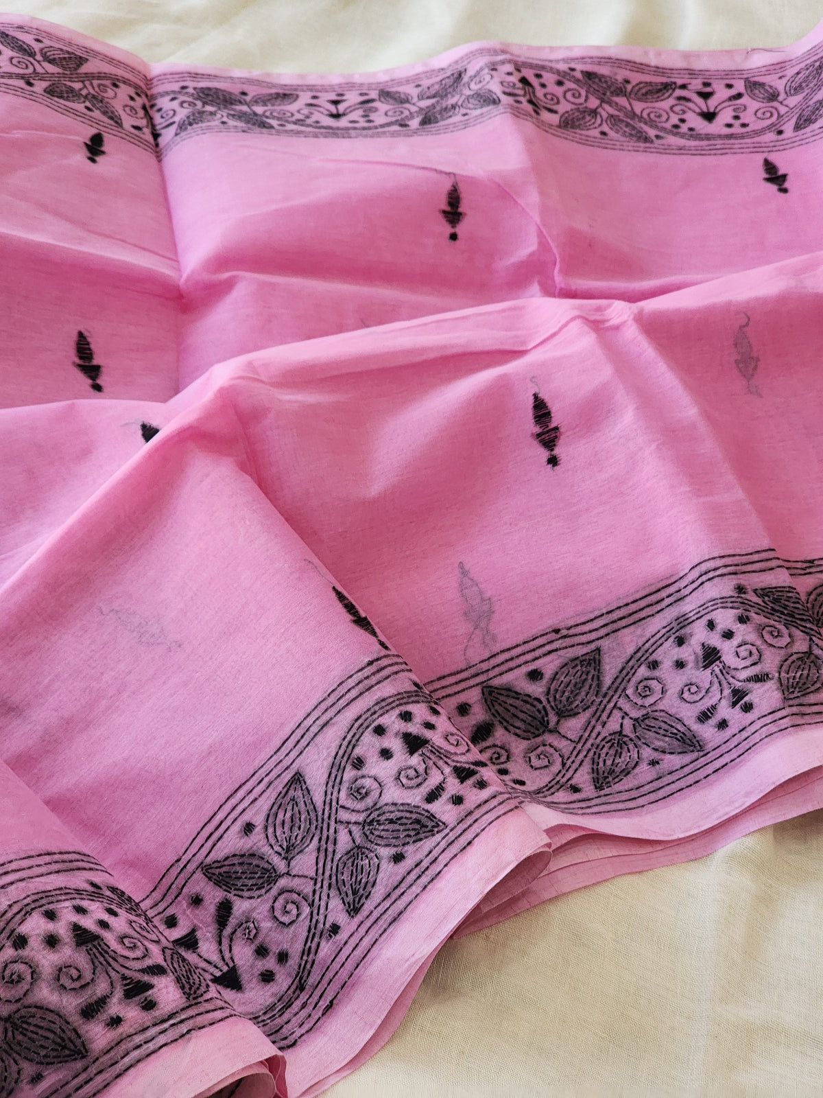 Pink Kantha Cotton Saree