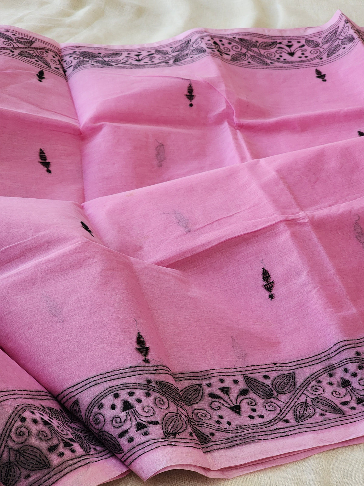 Pink Kantha Cotton Saree