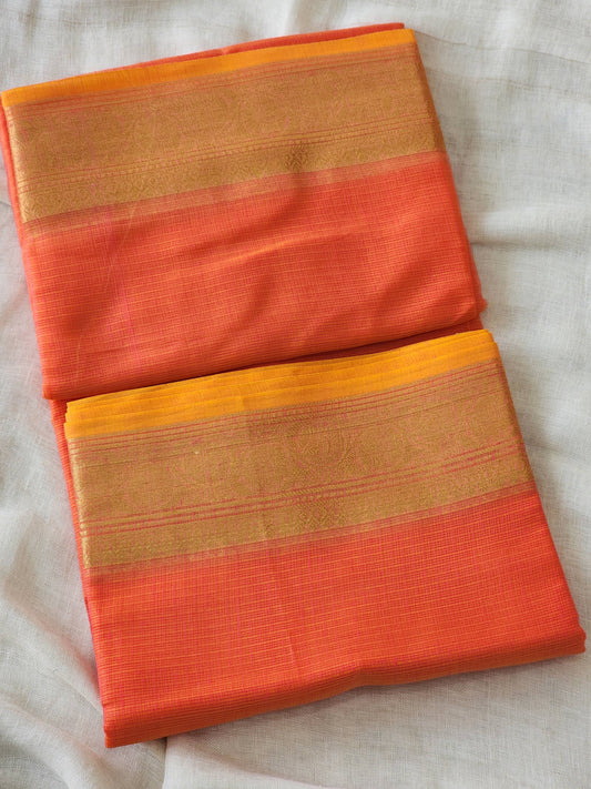 Peach Orange Kota Silk Saree
