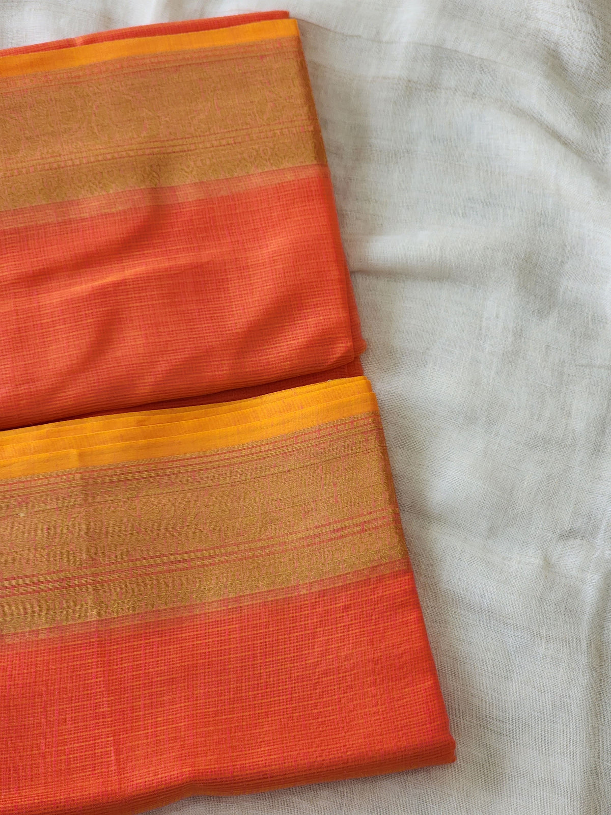 Peach Orange Kota Silk Saree