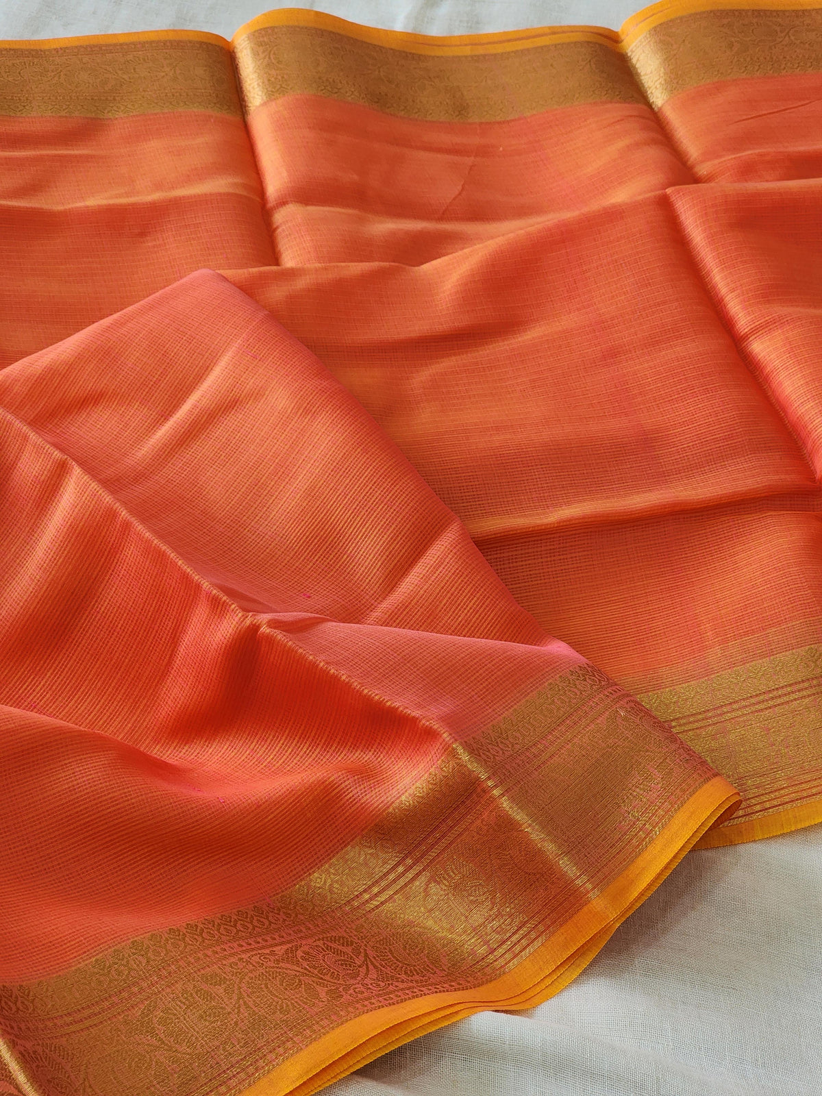 Peach Orange Kota Silk Saree