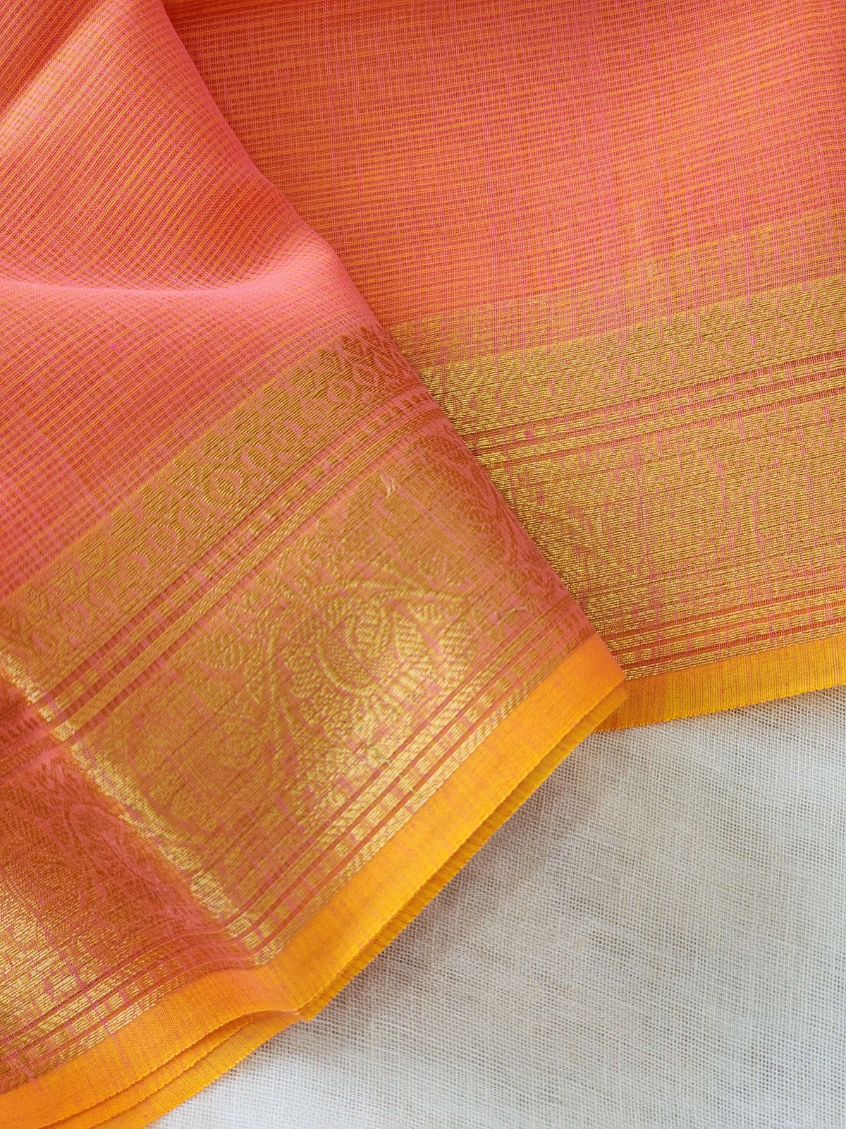 Peach Orange Kota Silk Saree