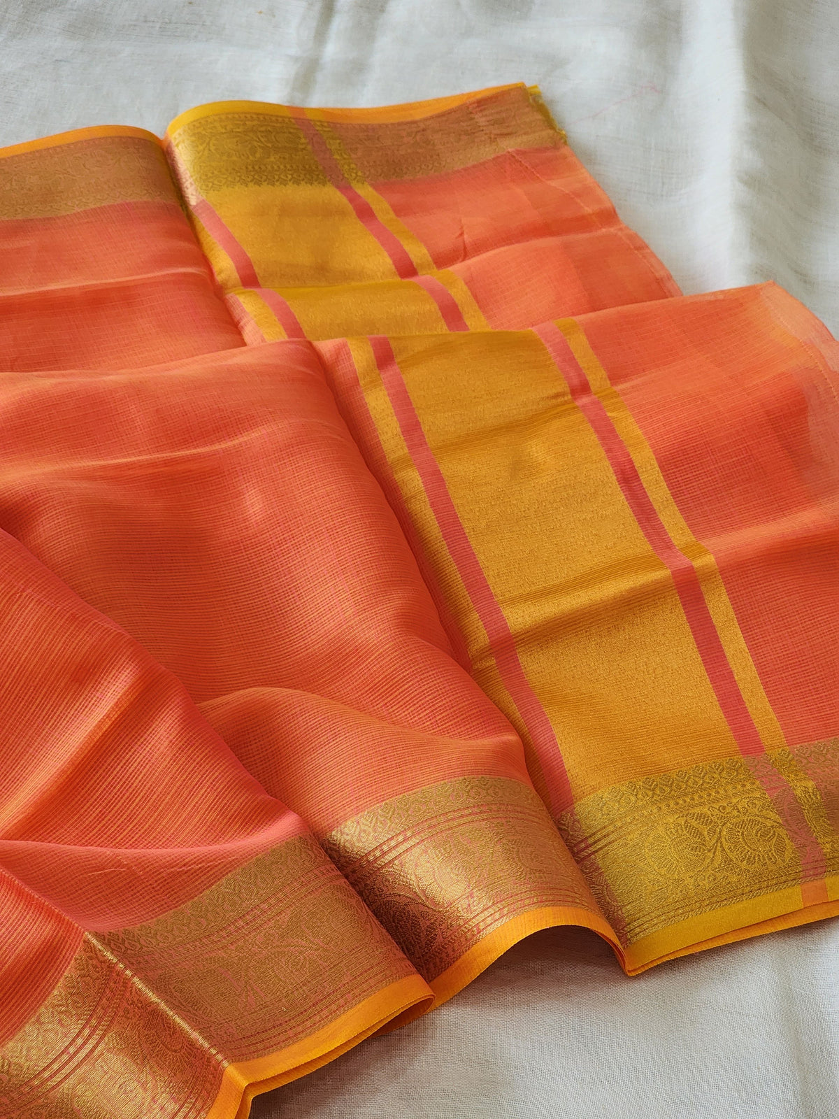 Peach Orange Kota Silk Saree