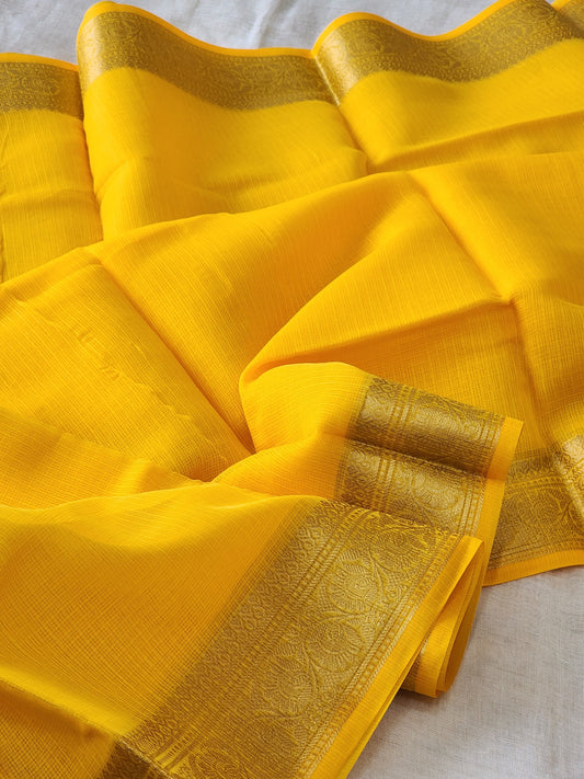 Yellow Kota Silk Saree