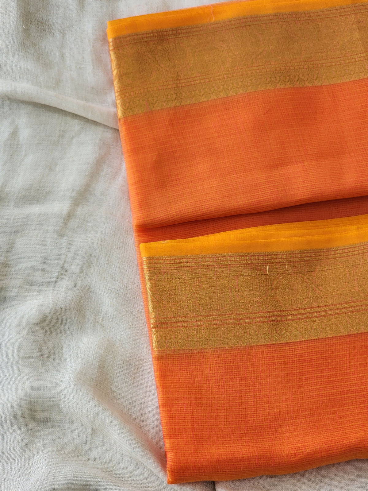 Bright Peach Kota Silk Saree