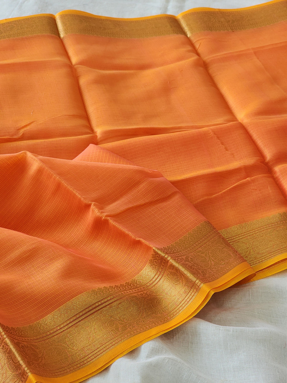 Bright Peach Kota Silk Saree