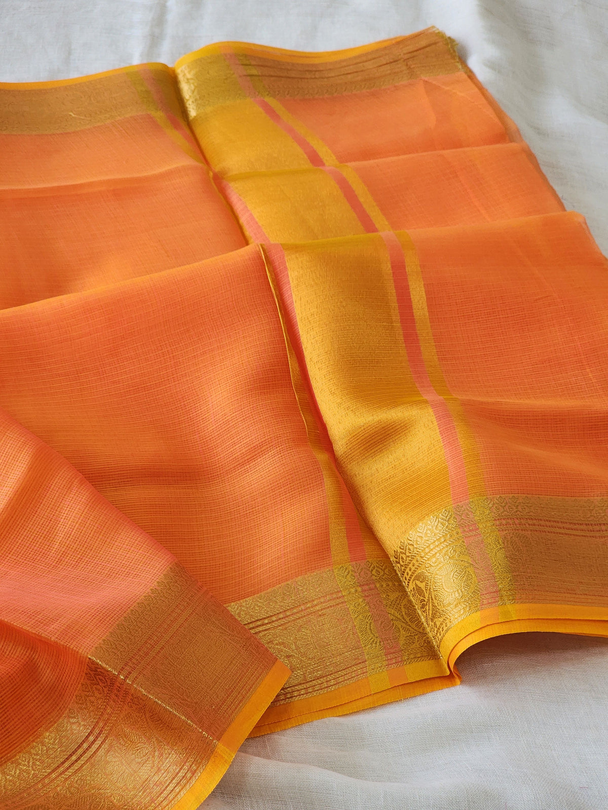 Bright Peach Kota Silk Saree