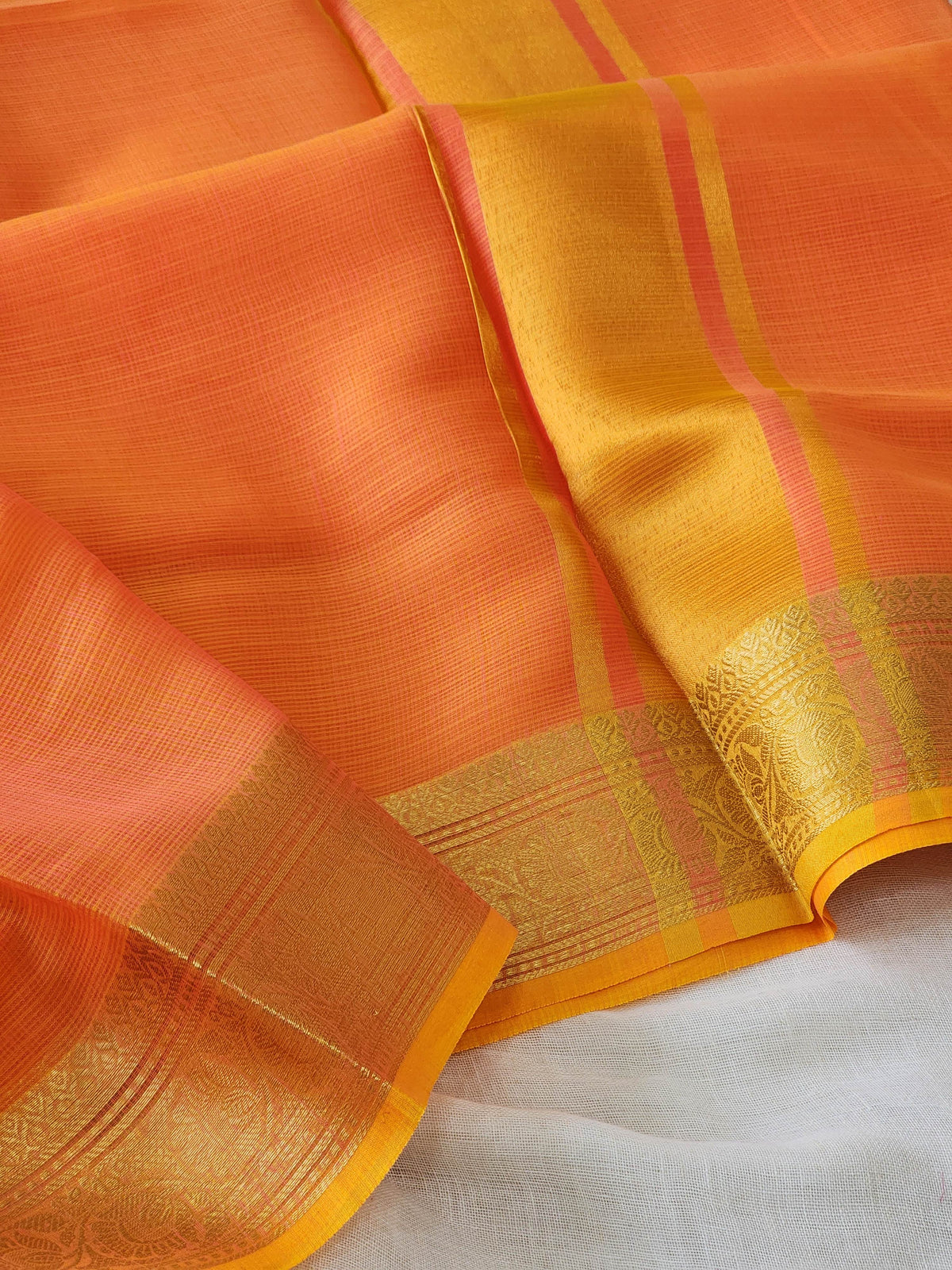 Bright Peach Kota Silk Saree