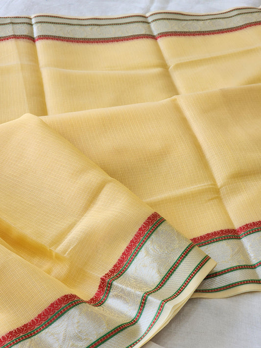 Pastel Yellow Kota Silk Saree