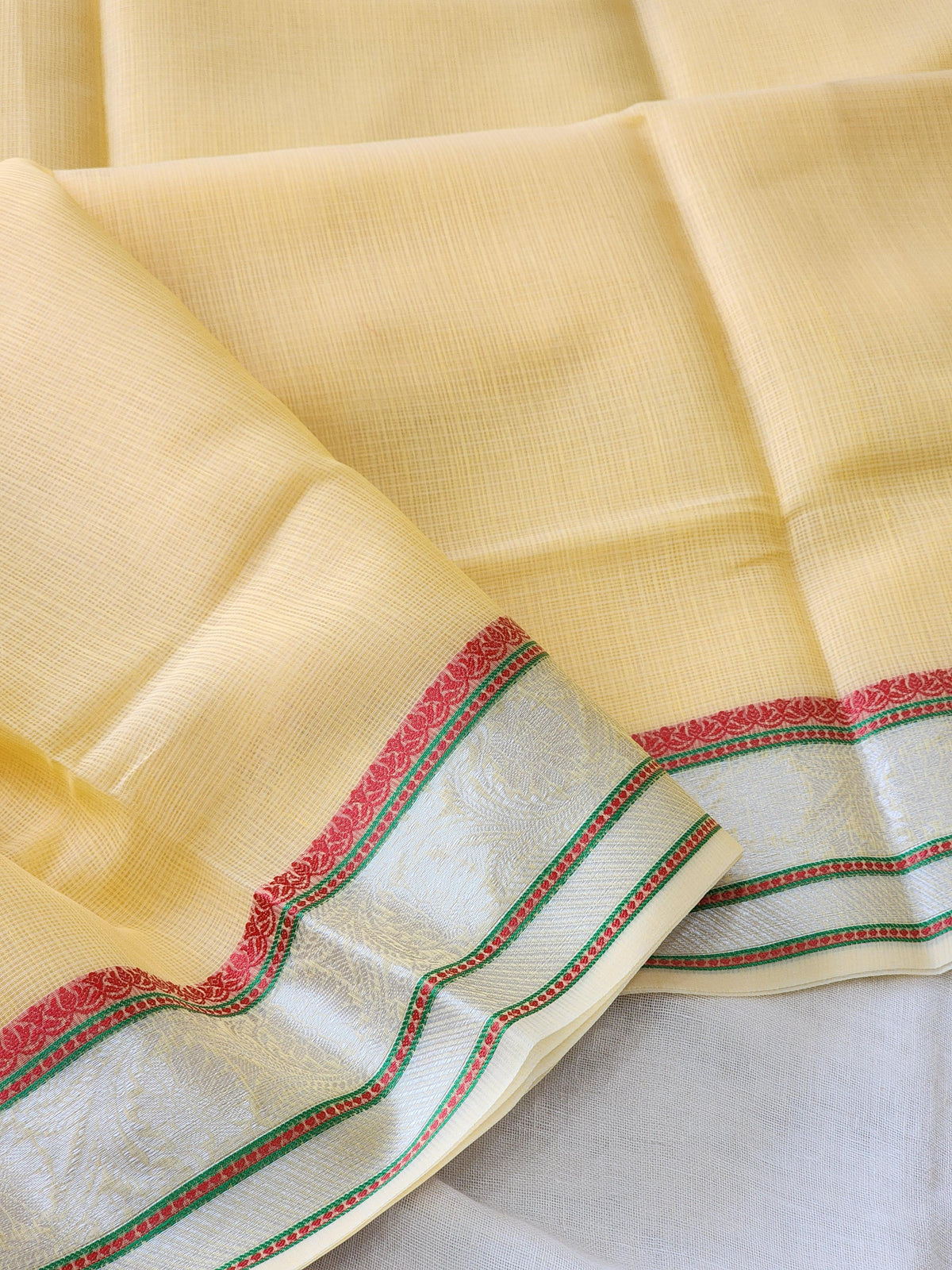 Pastel Yellow Kota Silk Saree