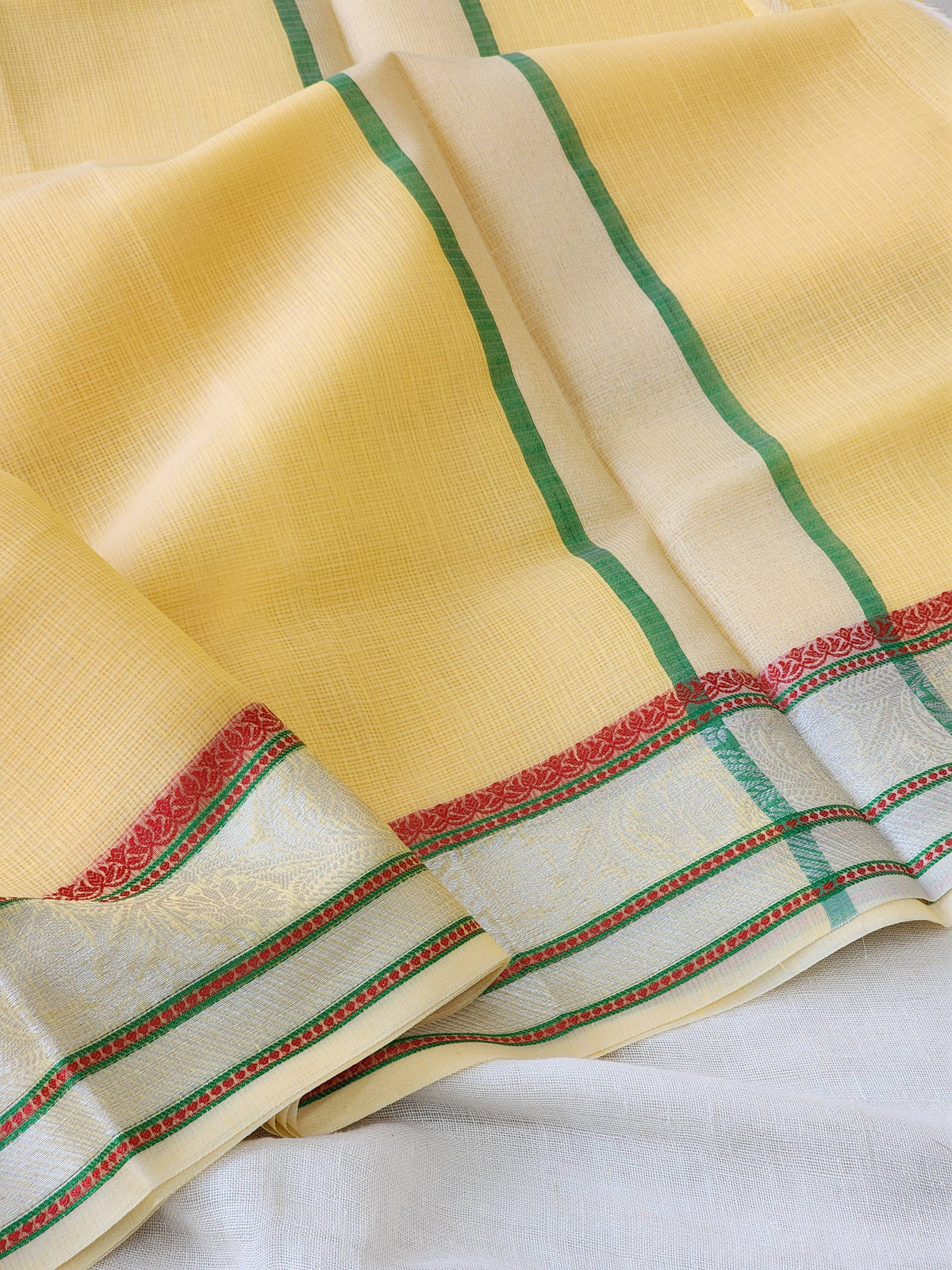 Pastel Yellow Kota Silk Saree