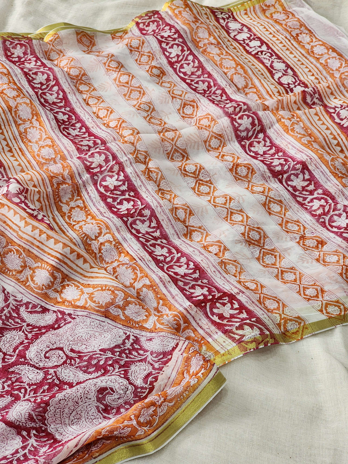 Pink Chiffon Handblock Saree