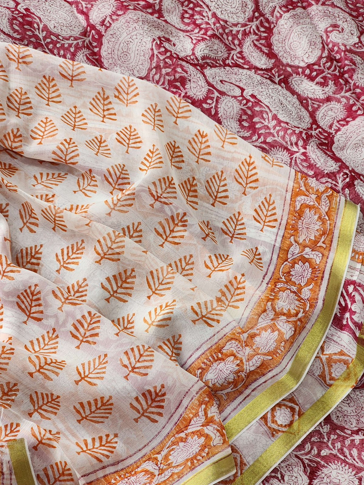 Pink Chiffon Handblock Saree