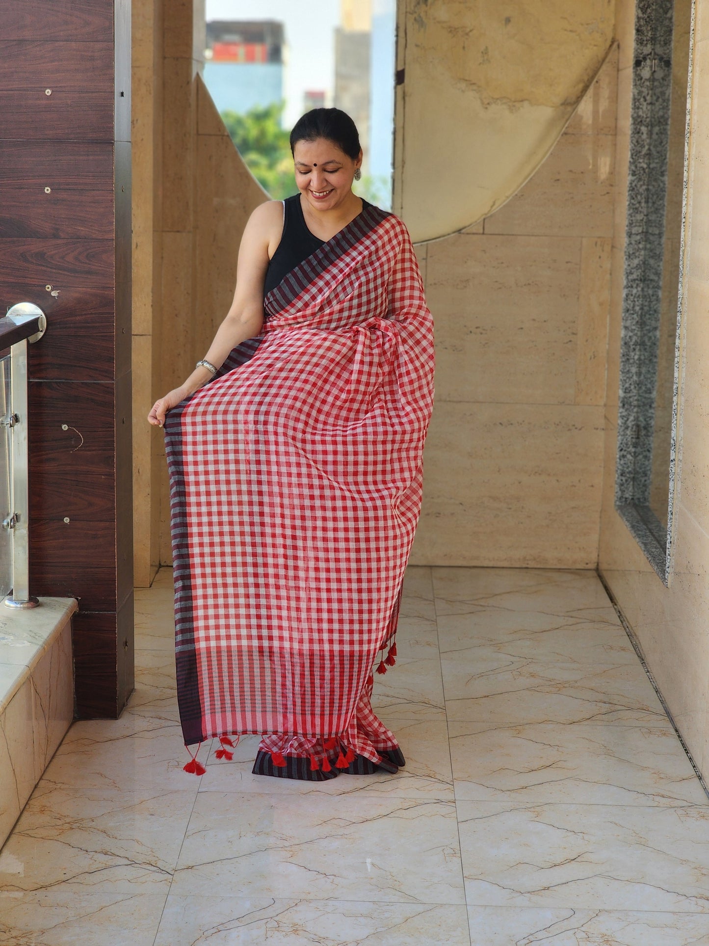 Red Cotton Handloom Saree