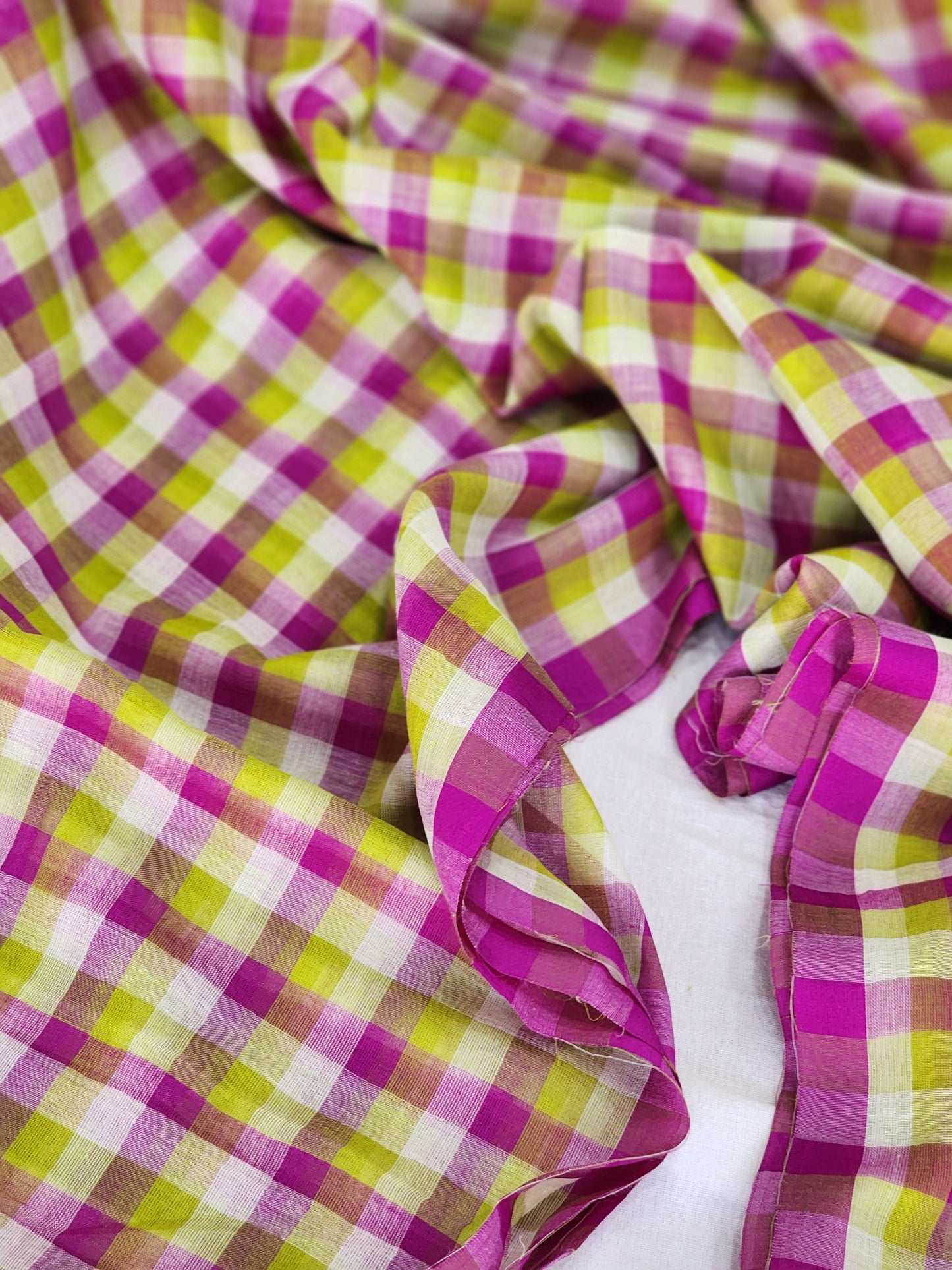 Pink & Green Cotton Handloom Saree