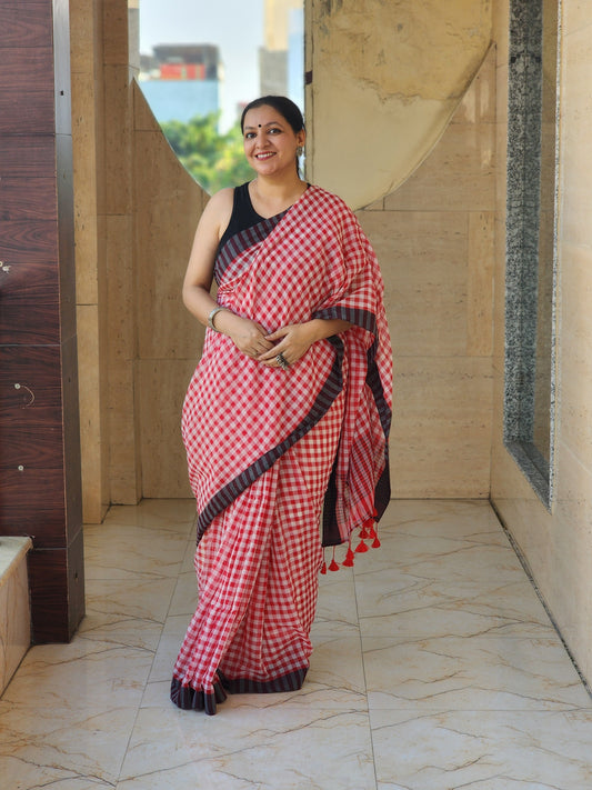 Red Cotton Handloom Saree