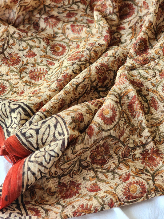 Beige handblock kota saree