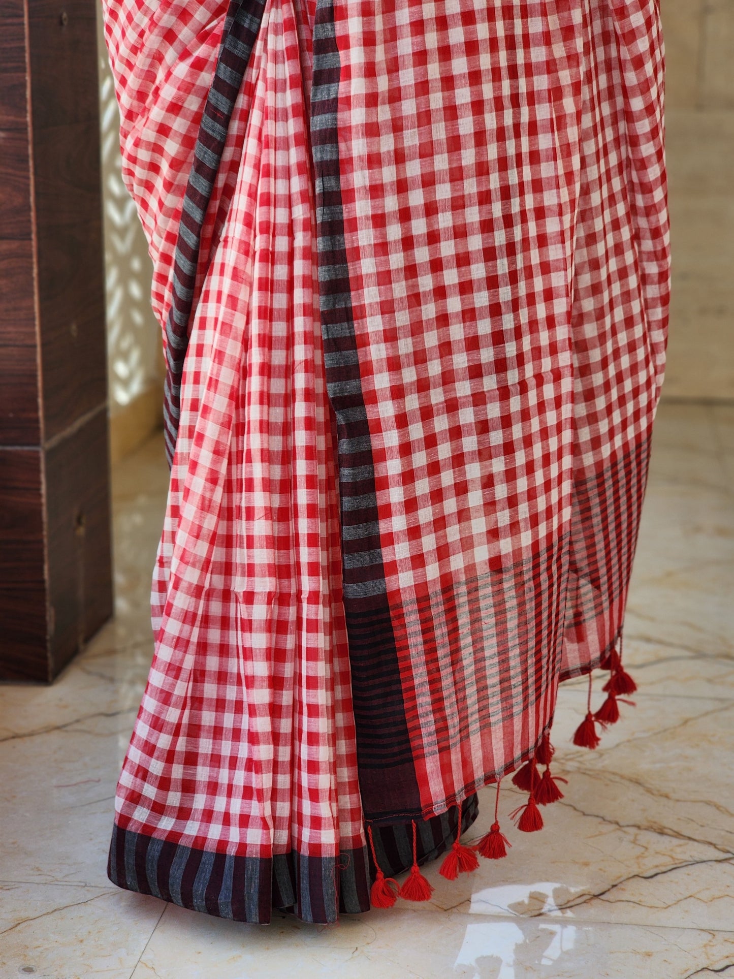 Red Cotton Handloom Saree