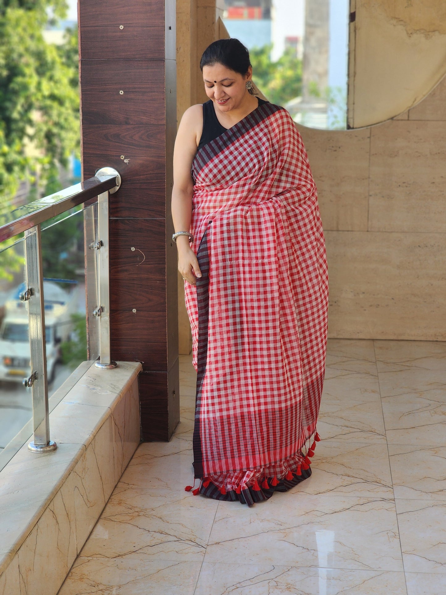 Red Cotton Handloom Saree