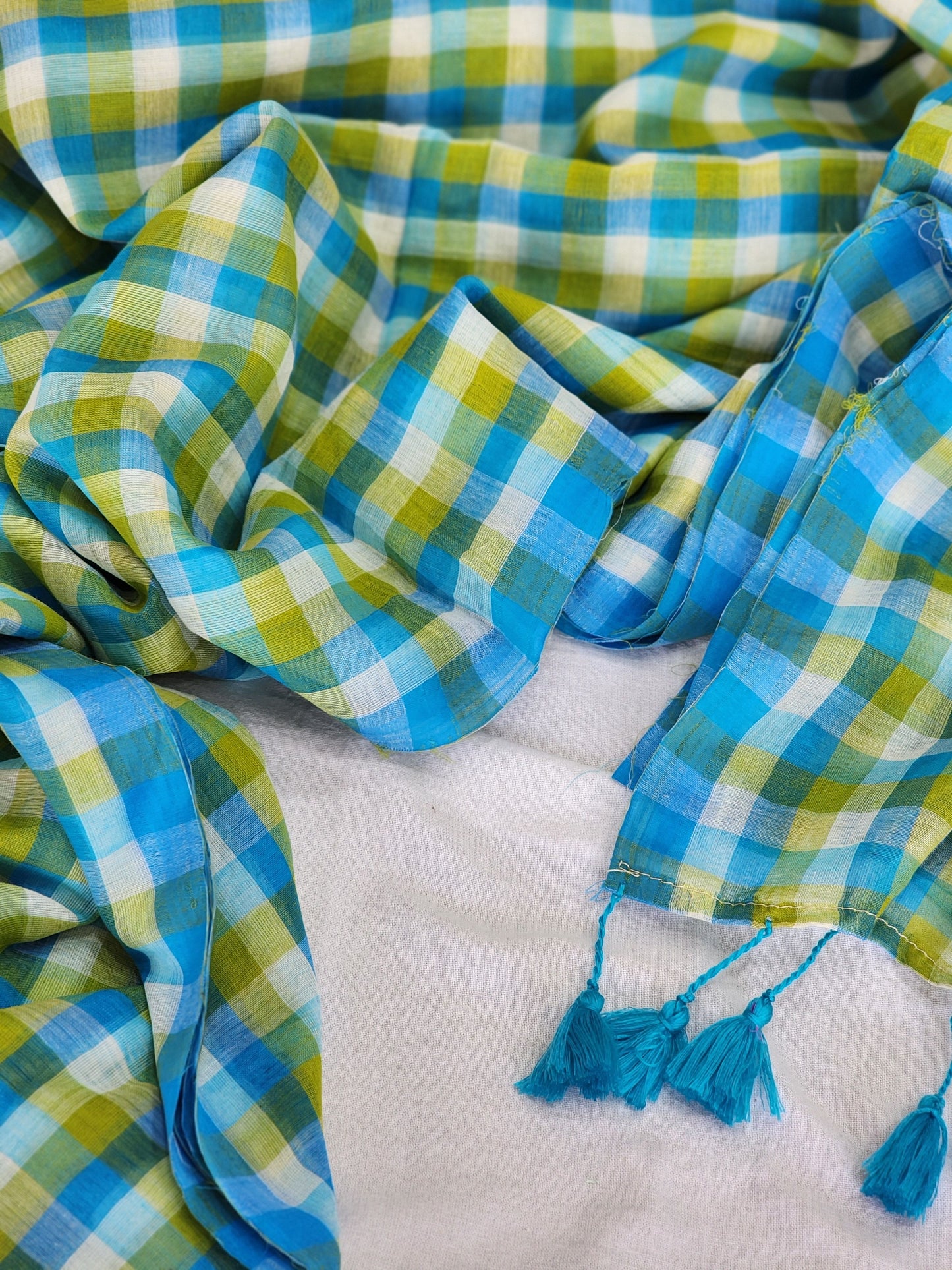 Blue & Green Cotton Handloom Saree