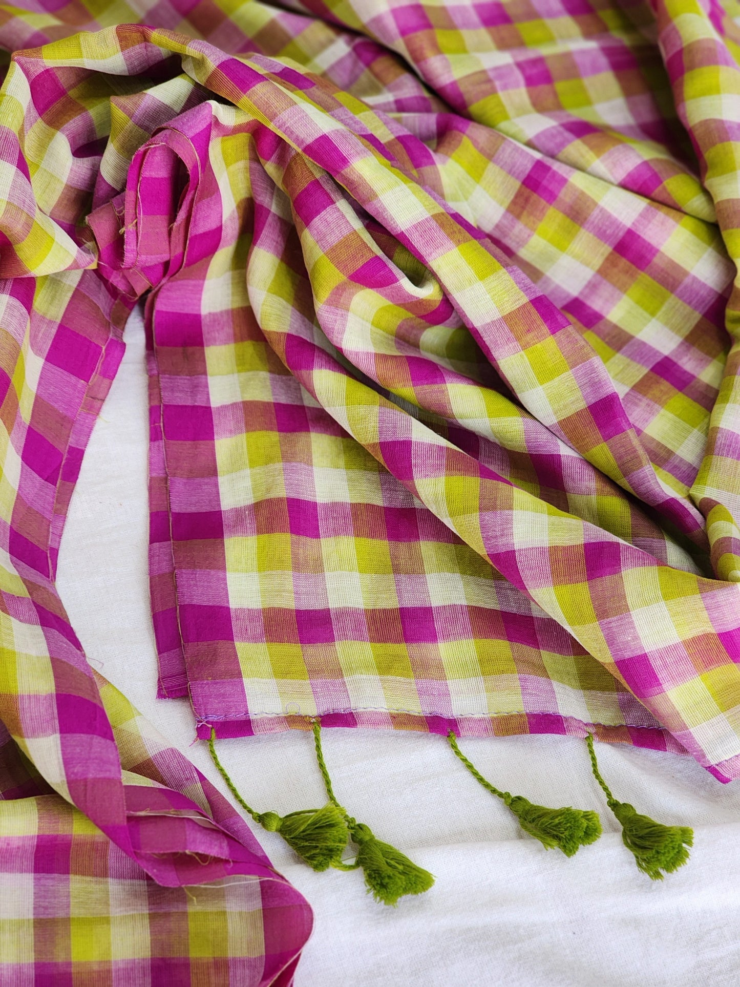 Pink & Green Cotton Handloom Saree