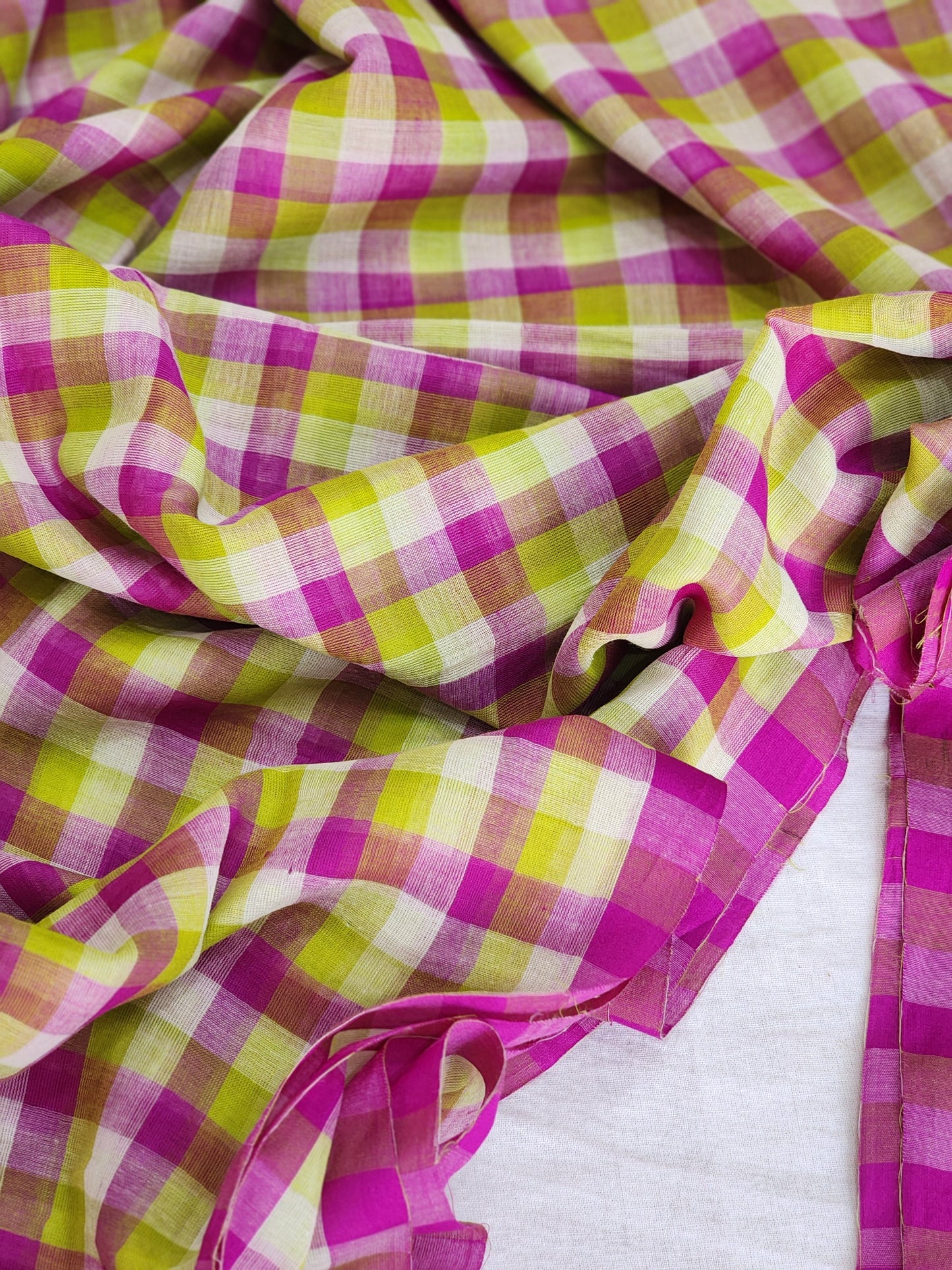 Pink & Green Cotton Handloom Saree