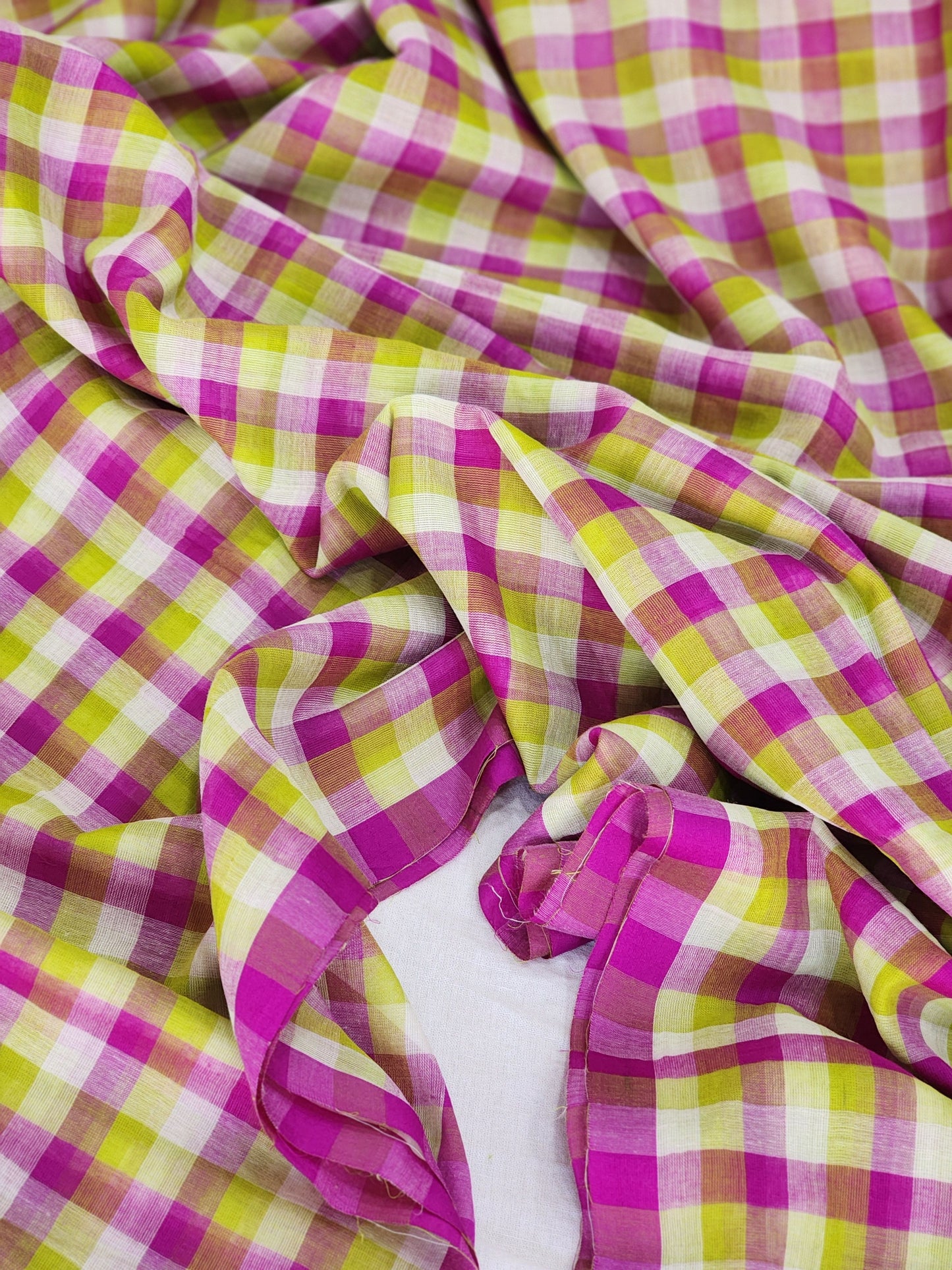 Pink & Green Cotton Handloom Saree